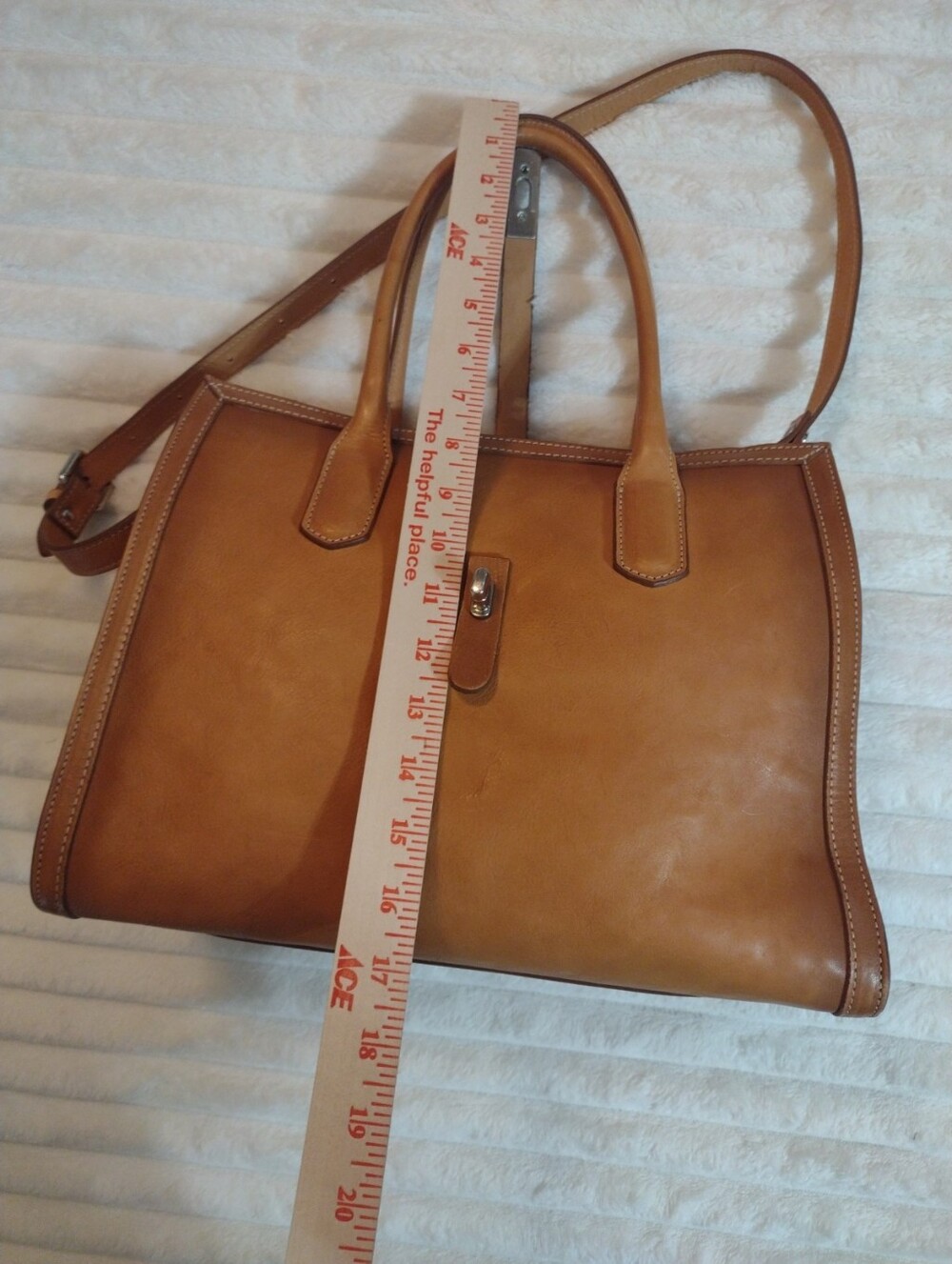 Cavalcanti Genuine Italian Leather Satchel Tan Burnished Extra Strap Red Lining - Picture 7 of 16